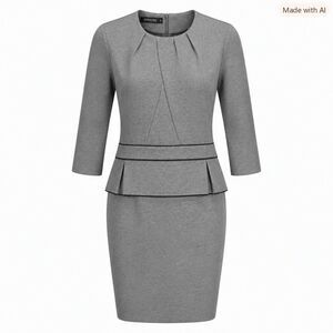 Homeyee Gray Peplum Midi Dress – Structured Knit – Size 1XL – EUC